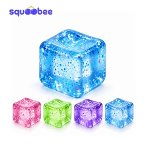 Glitter Jelly Cube Squishy Stress Relief Toy, Soft Crystal Gel Fidget Cube