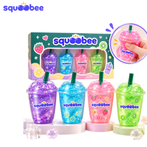 4PCS Glitter Drink Cup Squishy Toy, Fruit Stress Relief Sensory Fidget Toys